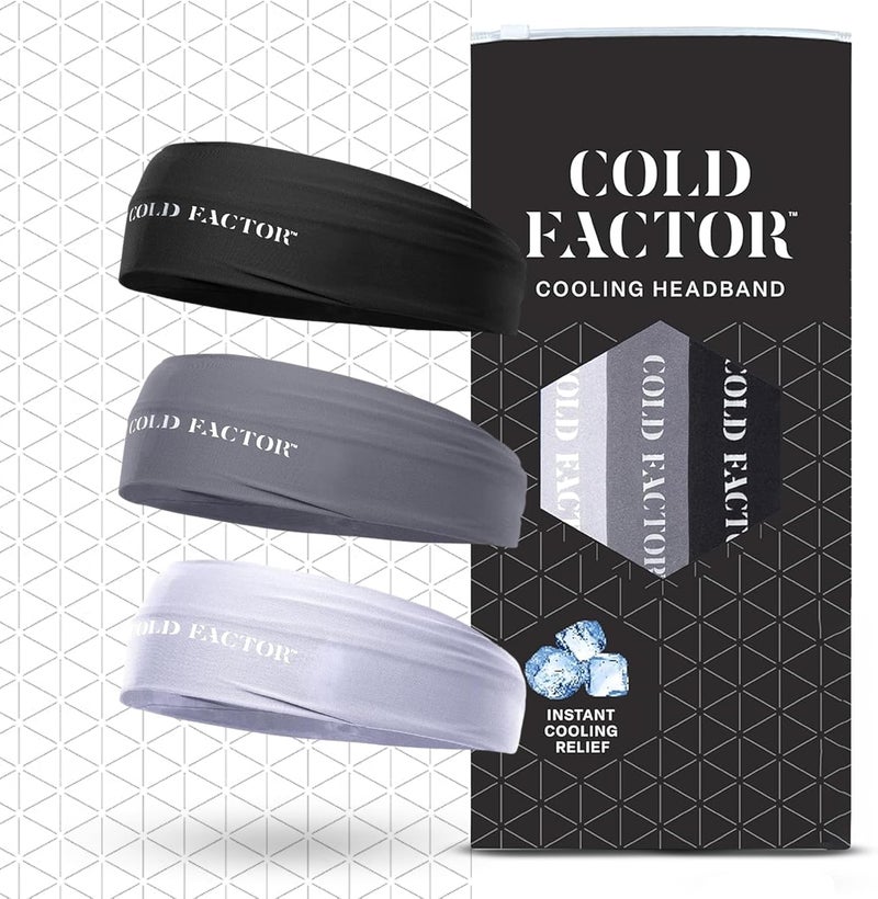 COLD FACTOR Cooling Headband for Women and Men – UPF 50+ Advanced Evaporative Comfort, Instant Cooling Sweatband for Outdoor Sports, Fitness, Yoga, Hiking, Running, and Workout – 3 Pack - Image 1